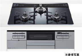 水無し両面焼きグリル付き3口コンロ